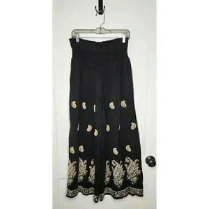 Size Small Petite Anthropologie Maeve Smocked Wide Leg Embroidered Pants